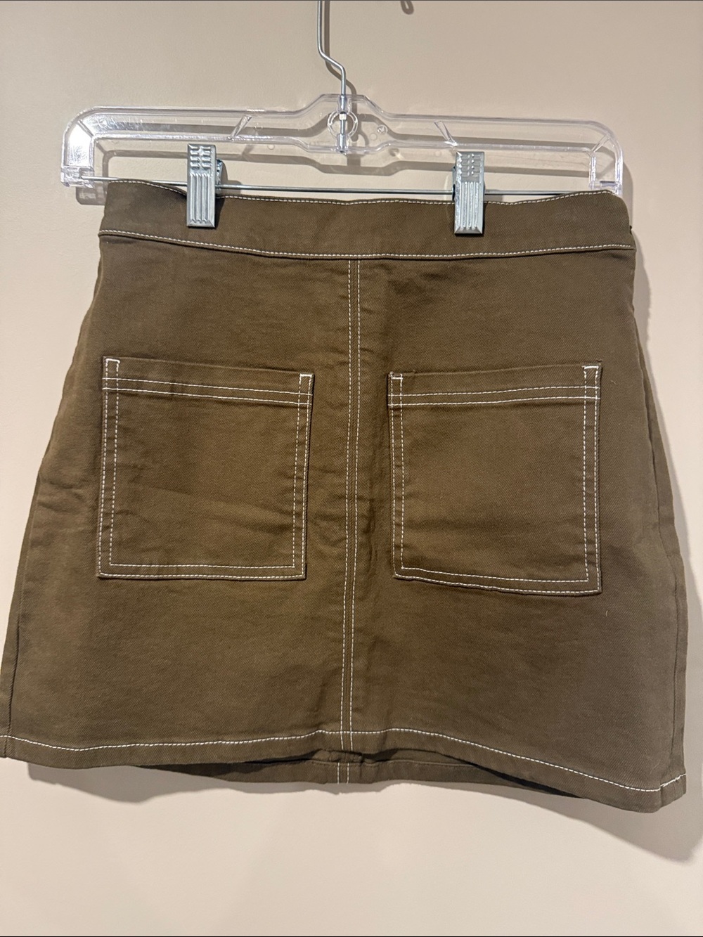OAK + FORT Olive Green Mini Skirt with Front Patch Pockets